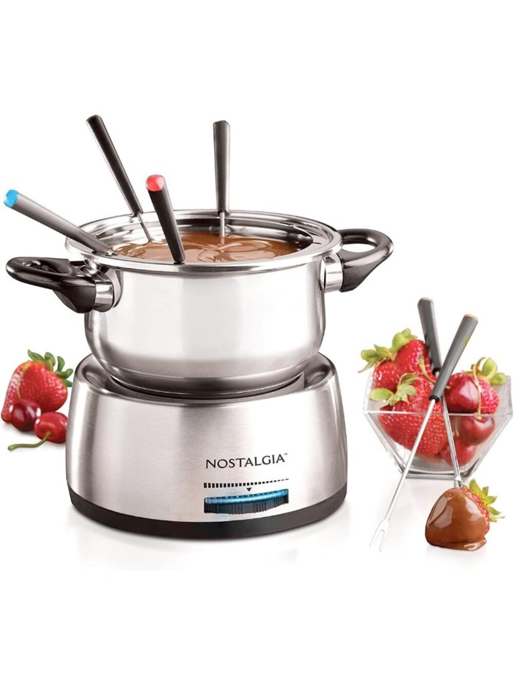 6-Cup Stainless Steel Electric Fondue Pot with Temp Control & 6 Forks - Perfect